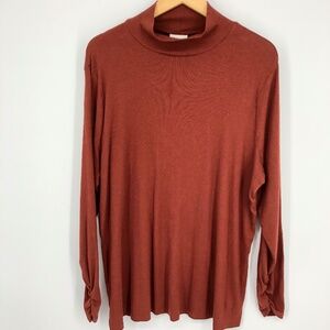 Ava & Viv Womens Top Size 2X Orange Ribbed Ruched Sleeve Stretch Layering Fall